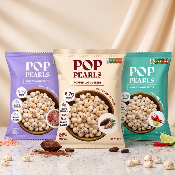 PopPearls Trio Bundle | Himalayan Pink Salt, Peri-Peri & Lime, Dark Cacao | Lotus Seed Snack (3 x 50g)